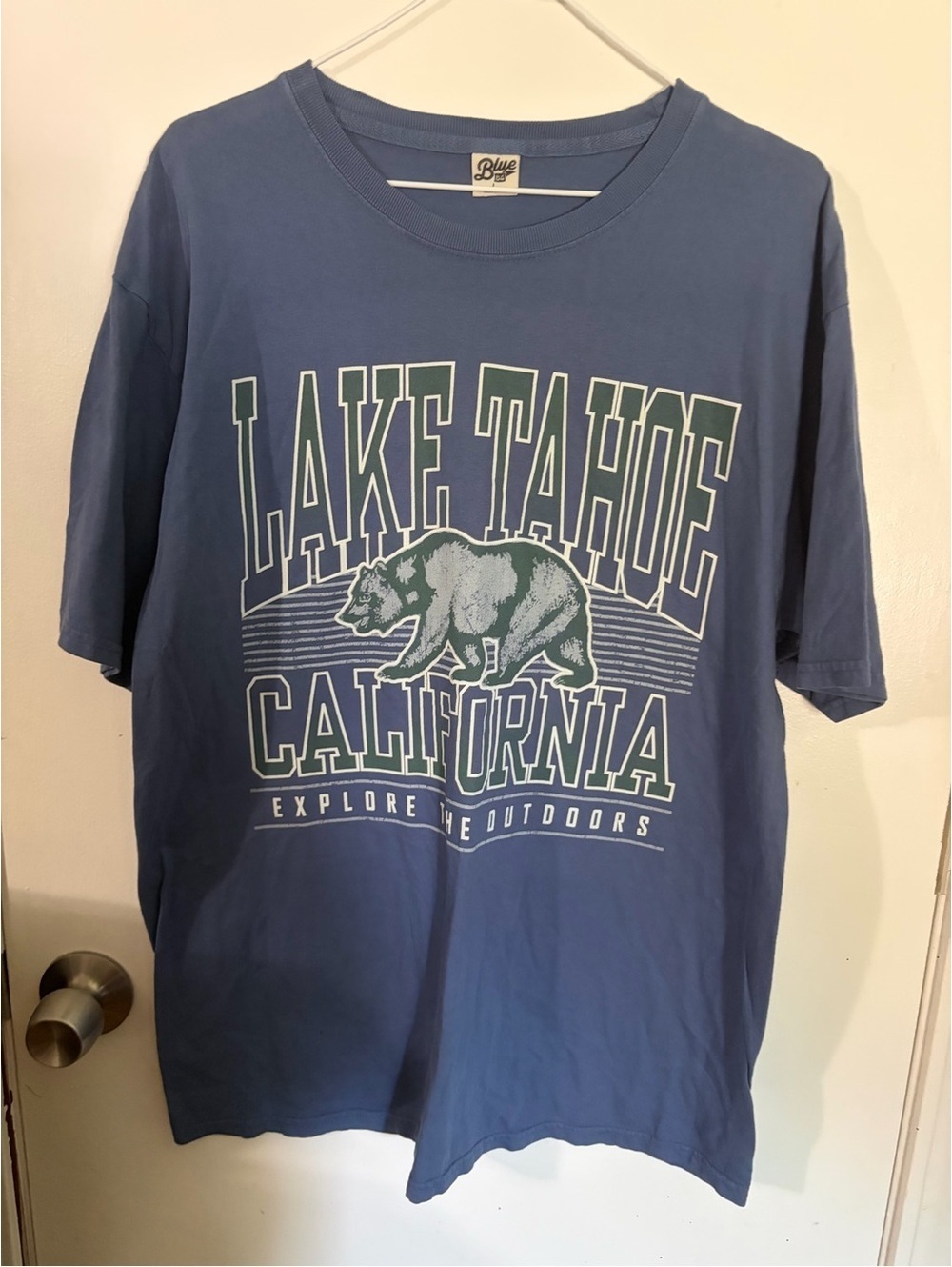 NWOT Men’s Blue 84 Large Lake Tahoe California Graphic Tee in Slate Blue Tote14